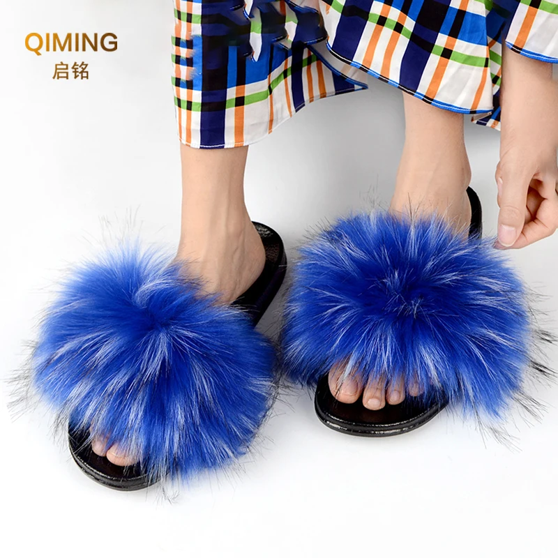 Summer Faux Fur Slippers For Women Indoor Plush Fluffy Slides Casual House Shoes Luxury Female Furry Flip Flops Flats Sandals 2