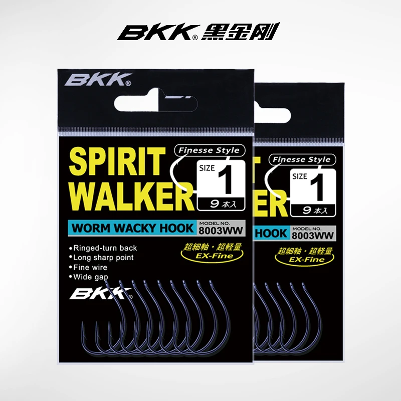 BKK SPIRIT WALKER 2X 강도 웜 엉뚱한 후크 9pcs 넓은 간격 초경량 새우 후크 베이스 물고기 용 파인스 크랭크 소프트 미끼 후크