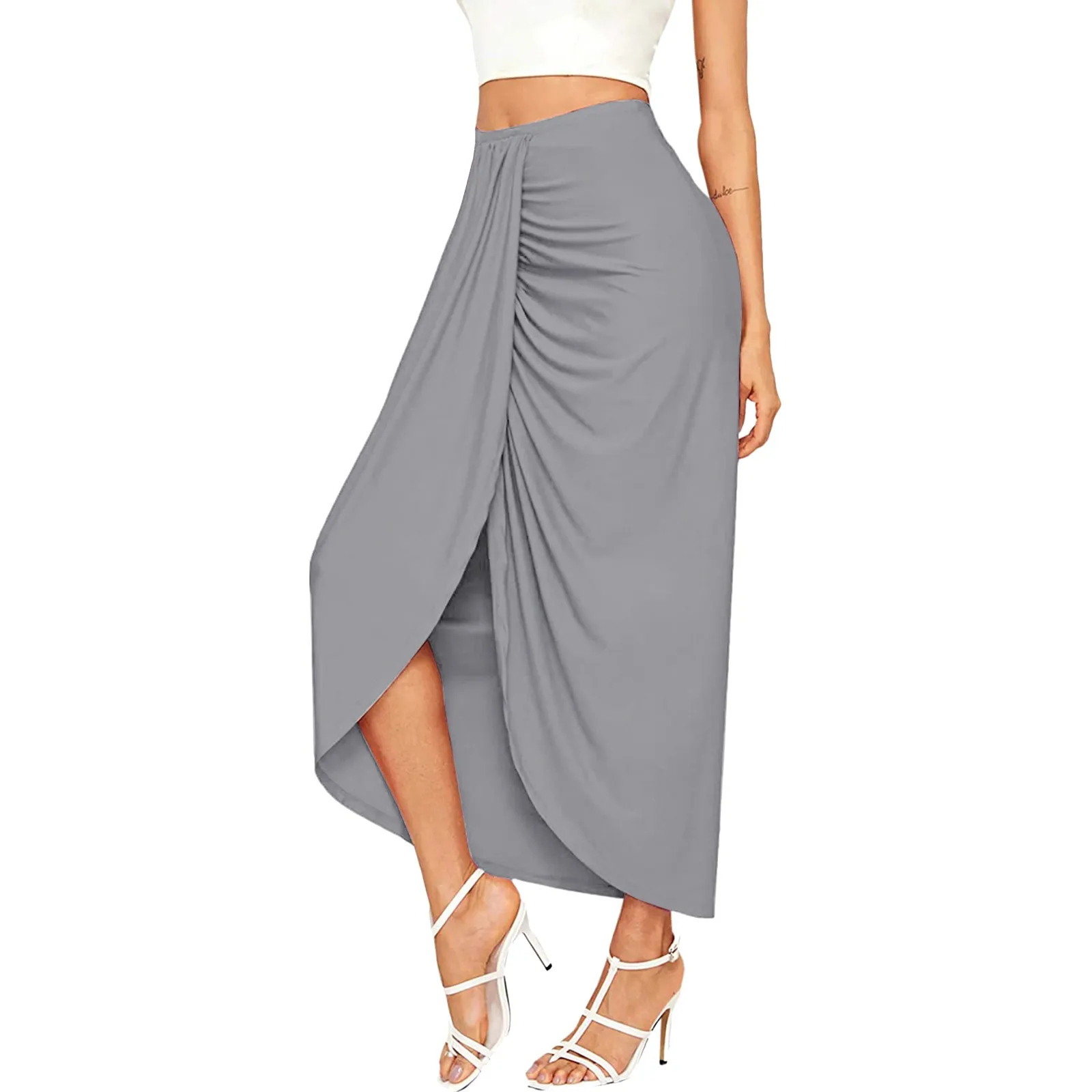 

Womens 2024 Half Body Skirt Chic Elegant Party Wine Skirt Asymmetrical Casual Slit Wrap Elastic High Waisted Maxi Draped Skirts