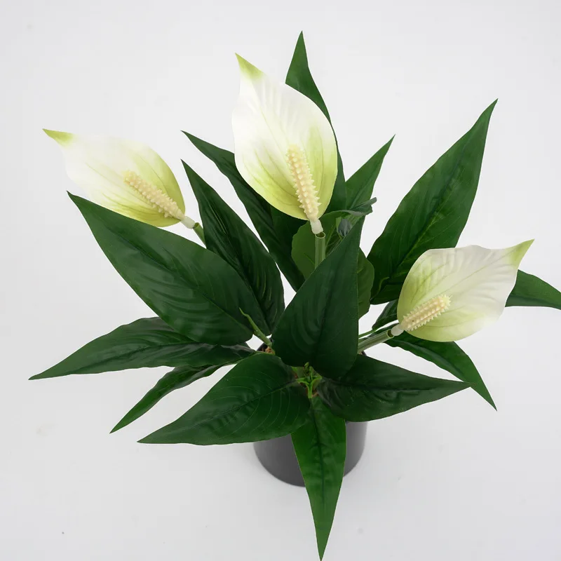 Yannew 4 Stück künstliche Blumen Spathiphyllum für den Außenbereich, UV-beständige Seidenpflanzen, Grün, Bonsai, Garten, Veranda, Heimdekoration – Detail 7