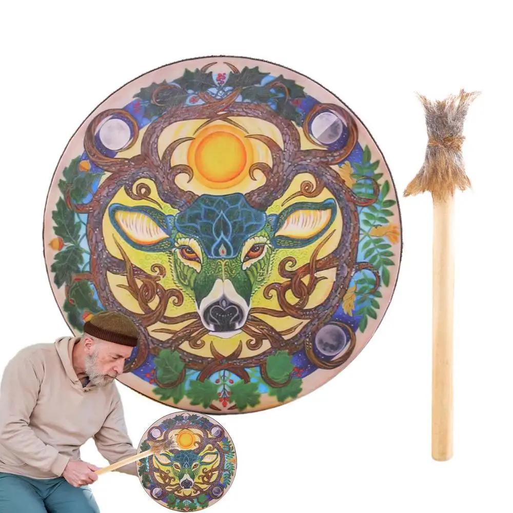 Shaman Drums For Adults 9Inch Deer Head Handcrafted Drum Sound Healer Instrumental Shaman Drum For Spiritual Music Reflection