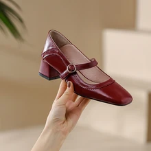 

2022 New Women's Pumps Natural Leather 22-25cm Cow Leather Upper Lace Hollow Mary Jane Shoes Full Leather Fashion Spring Pumps