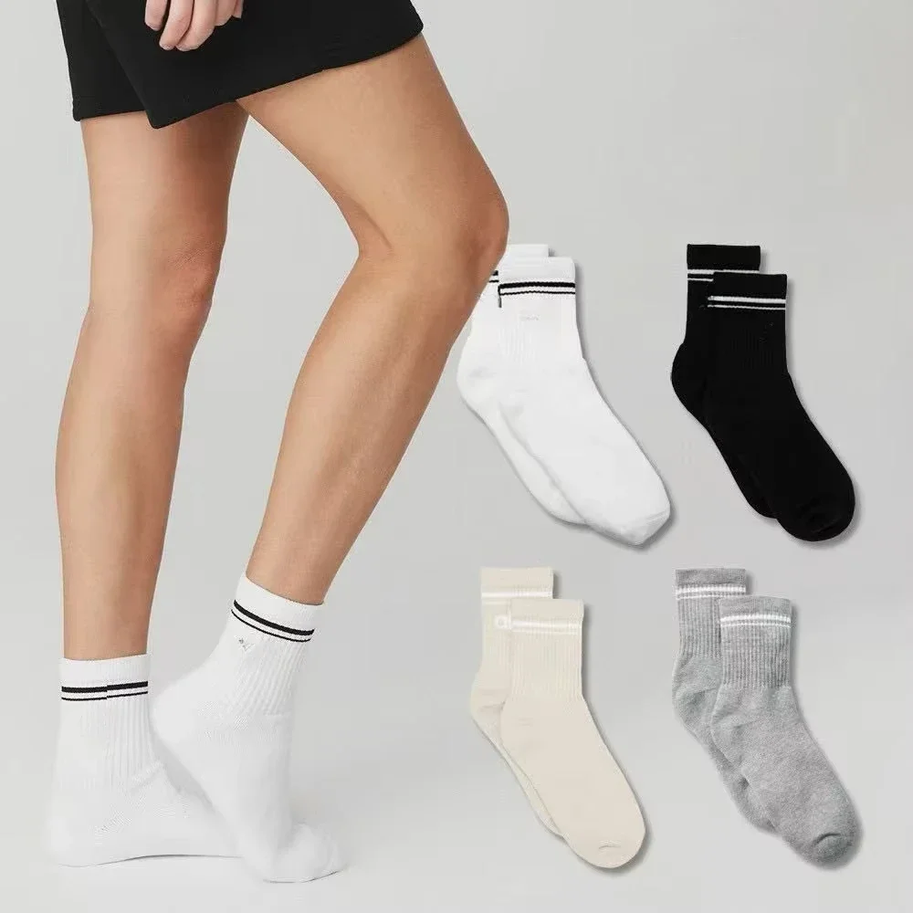 5 Pairs AI Yoga Socks Striped Couple Style Casual Cotton Socks Sport Running Yoga Wicking Sweat Breathable Soft Mid-tube Socks 4