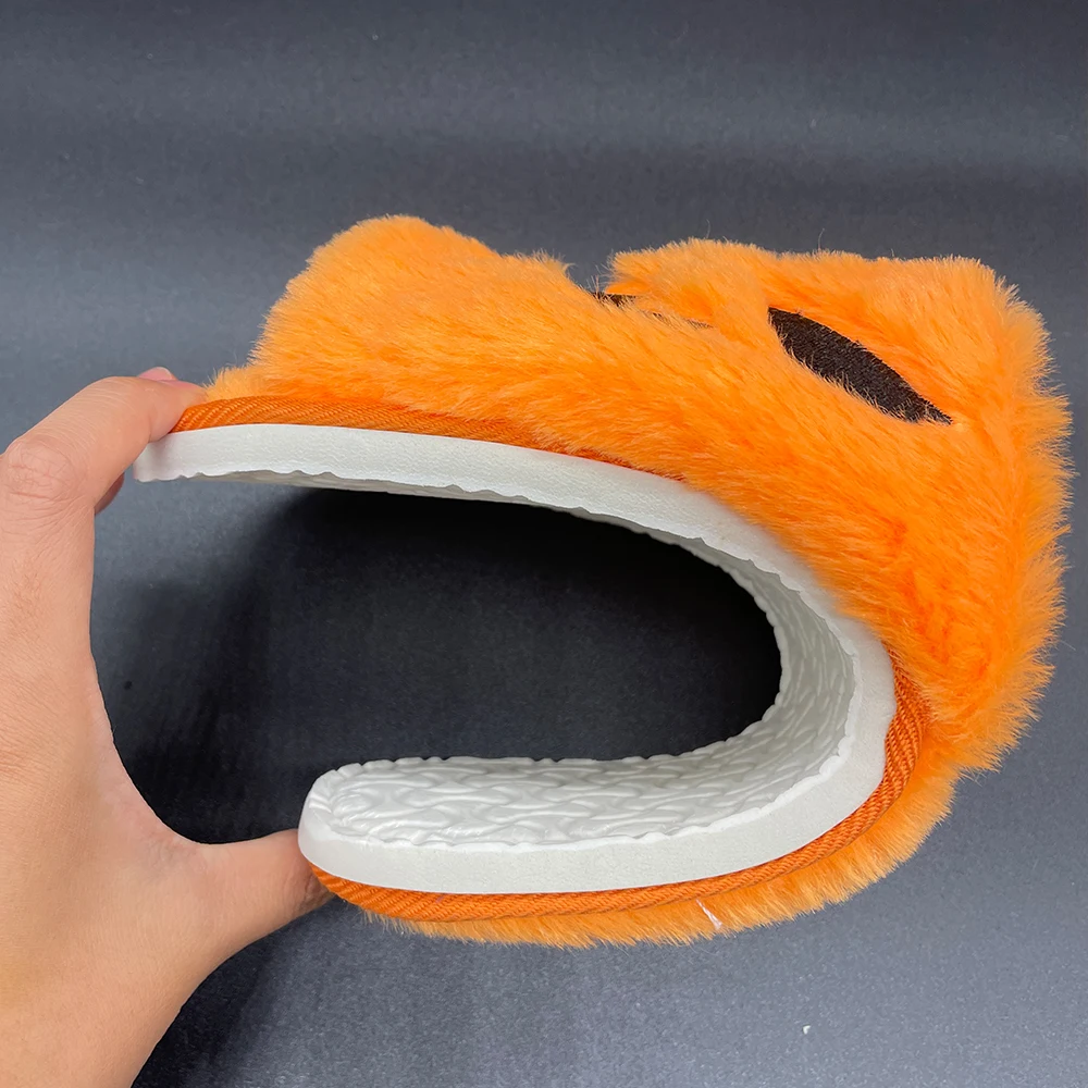TreasuringU Halloween Pumpkin Lantern Slippers Soft Furry Comfort Open-Toe Slides Outdoor Fuzzy House Slippers Party Shoes