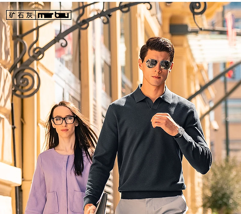 Seagull collar warm cashmere sweater autumn and winter solid color machine washable men's sweater 5