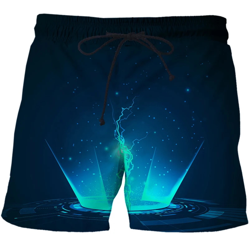 

New AI technology data illustration Fun 3D printed casual sports men's vacation beach shorts Loose baggy swimming shorts