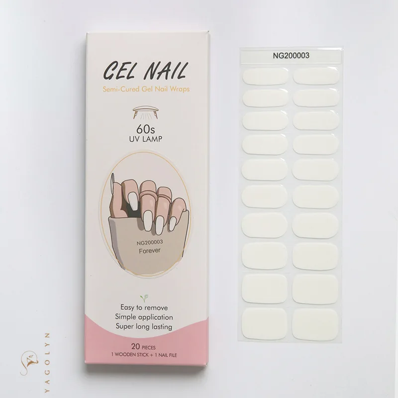 16/20Tips Semi-Cured Nail Wraps Simple Color Adhesive Waterproof Long Lasting Gel Nails Stickers set for UV Lamp Need Manicure nail stickers,nail art tools
