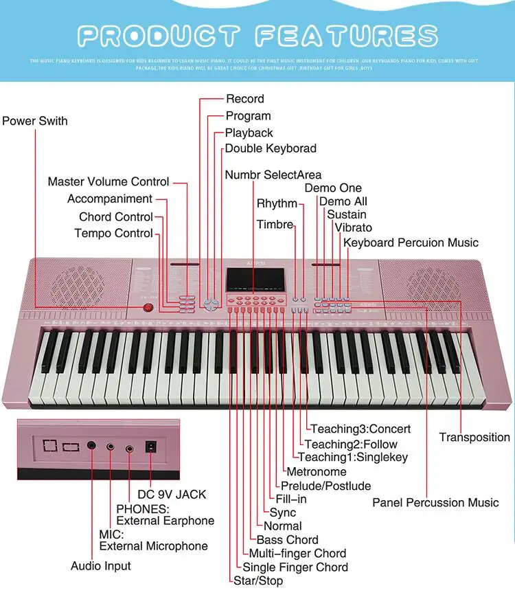 Aiersi Multifunction electronic organ 61 keys keyboard piano china digital piano teclado electrico for sale