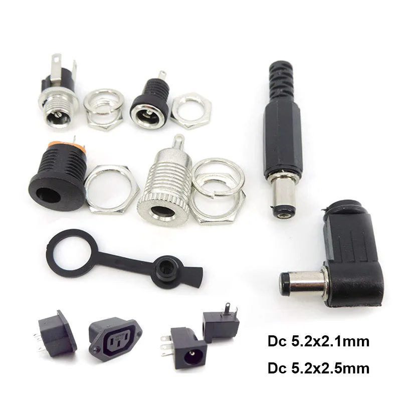 DC 025 099 022 male Female Connector 5.5x2.1mm 5.5*2.5mm Power Jack plug Socket Nut Panel Mount waterproof cover right angle t1