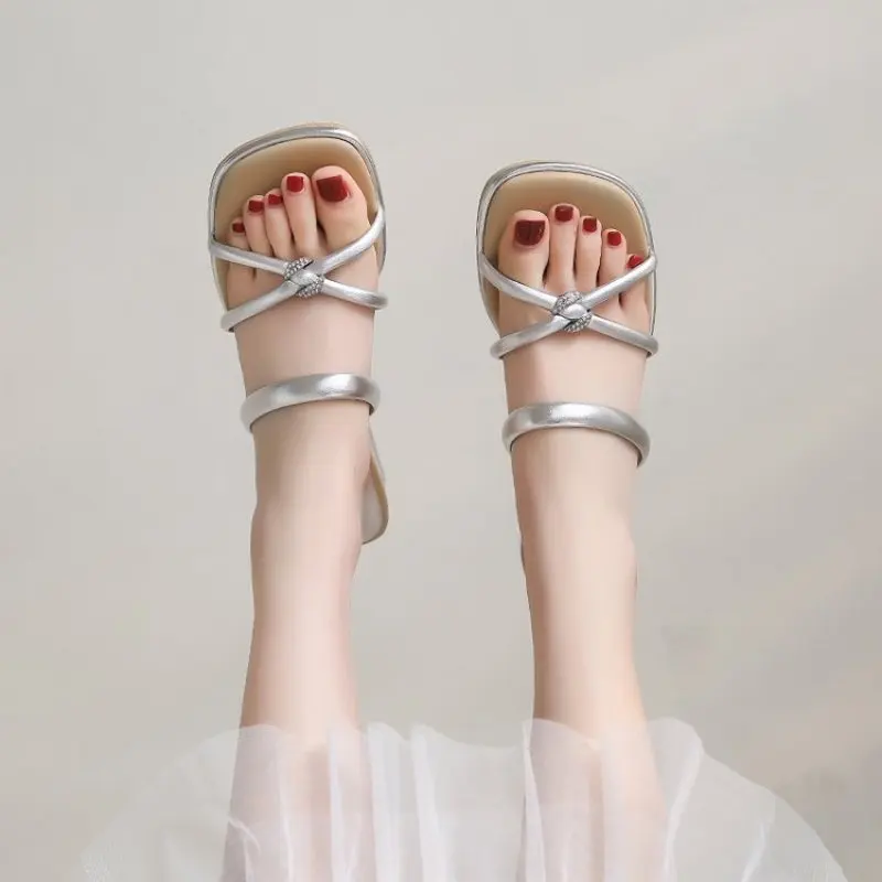 2024 New Designer Summer Pumps Slippers Sandals Shoes Women High Heels Square Toe Sandal Lady Shoes  heels women Fashion Casual