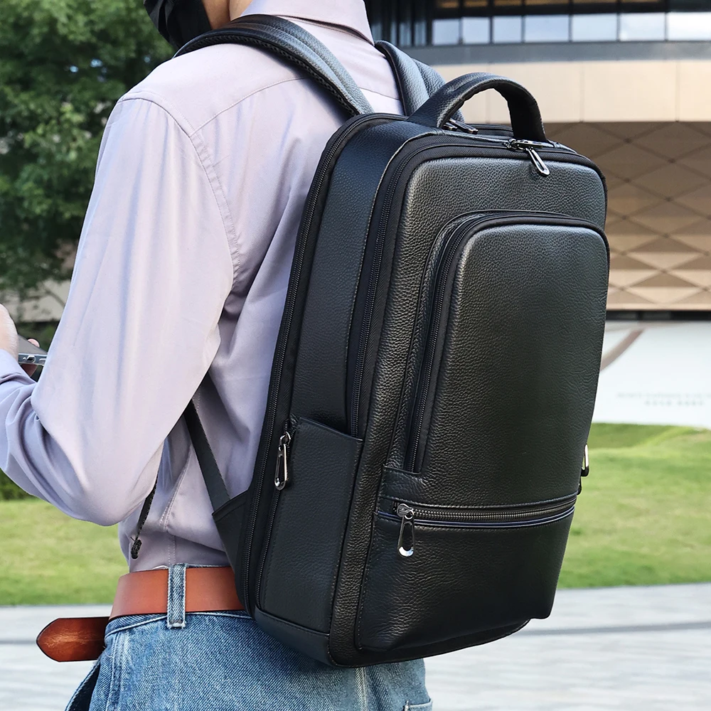 Top layer cowhide men's backpack large capacity computer bag travel bag casual and fashionable trend leather backpack for men