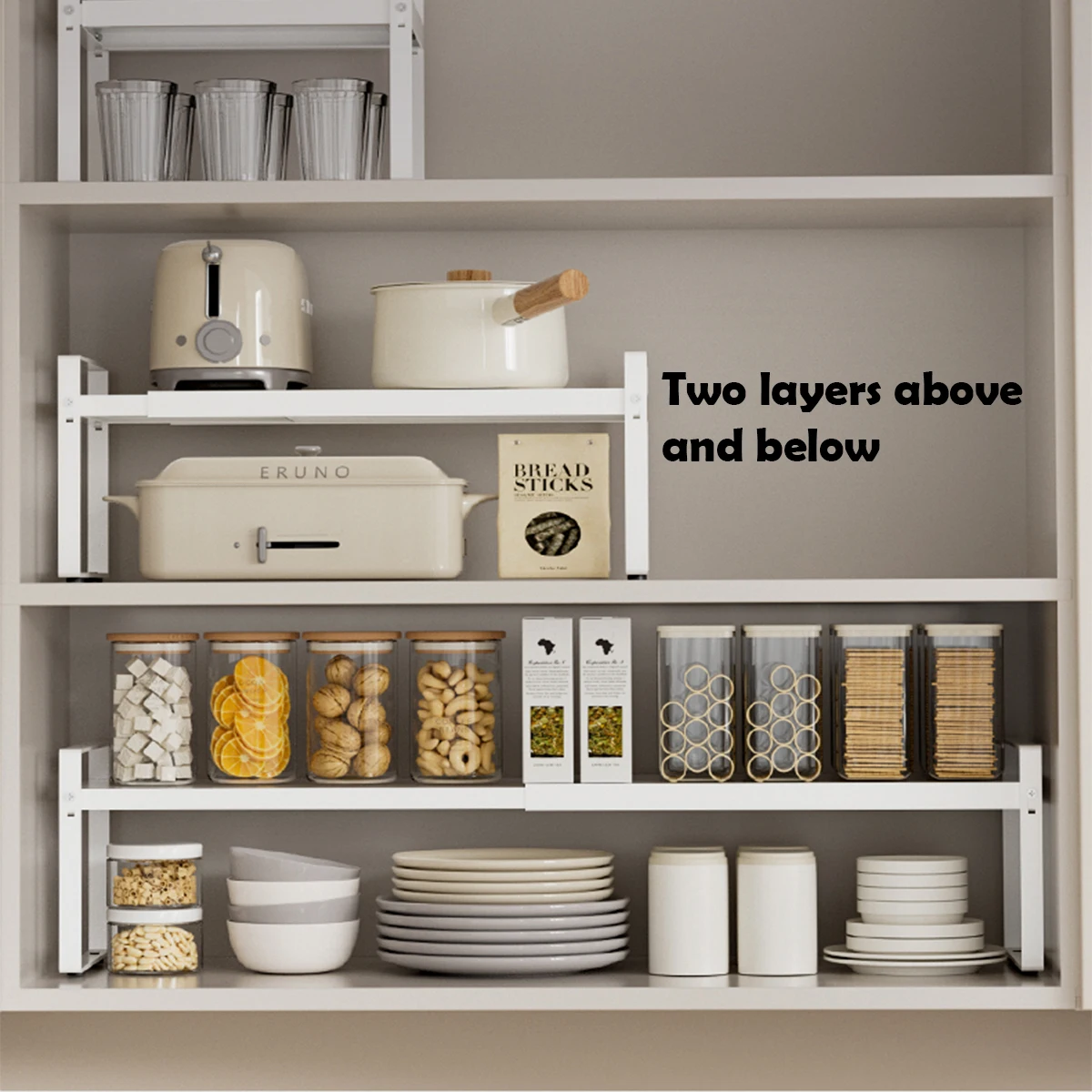 WMMO Adjustable Cabinet Layered Storage Rack, Thickened Steel, Kitchen Cabinet Countertop Multifunctional Storage Rack 4