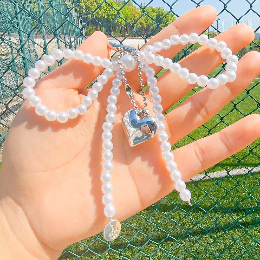 Korean-Inspired Cute Bow & Pearl Charm with Y2K Heart Pendant - Versatile Accessory for Phones, Bags, and Keychains