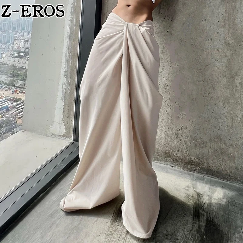 

Z-EROS Twisted and Wrinkled Waist Wide Leg Pants for Women, Street Fashion, Solid Color Versatile, Hanging Straight Leg Pants