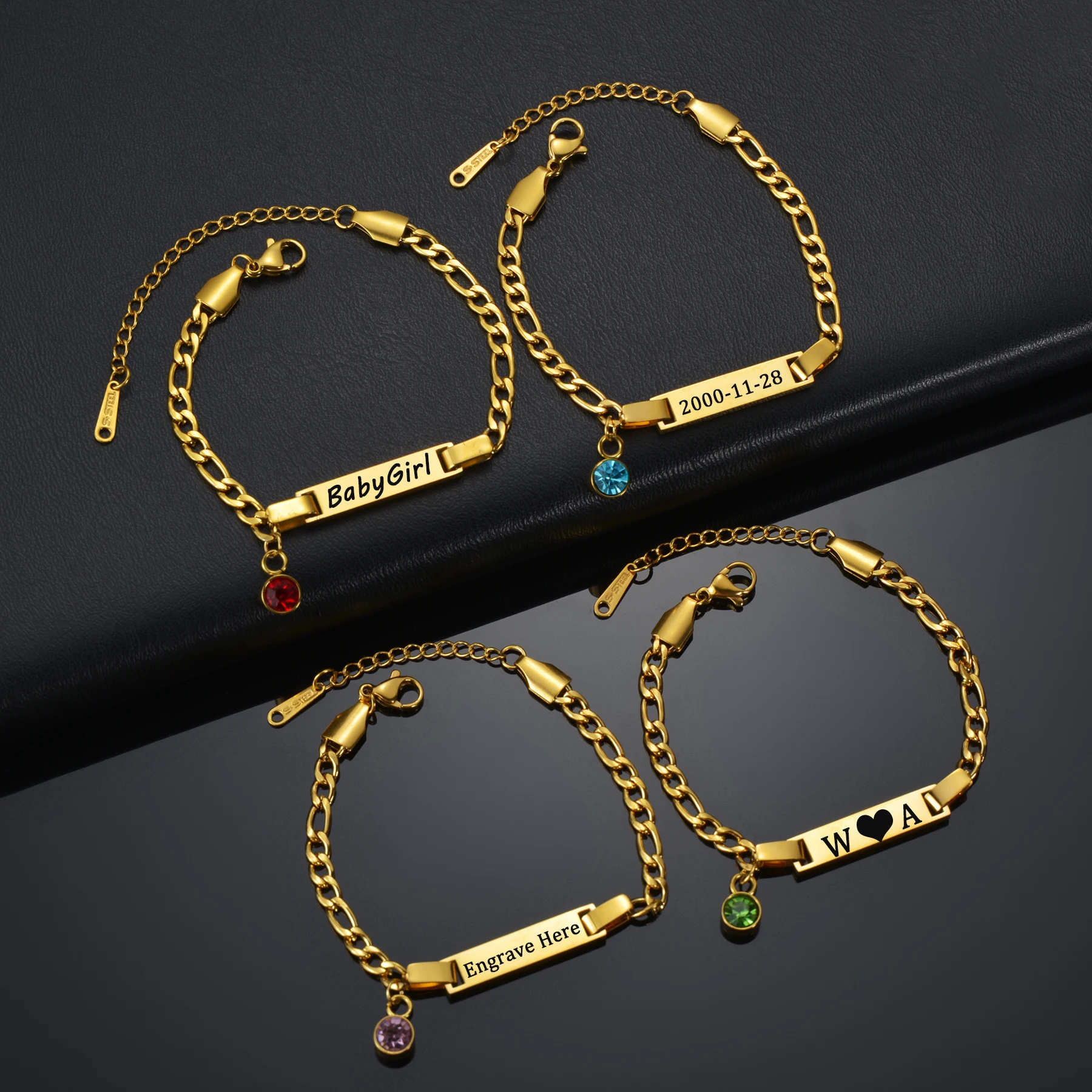 

Acheerup Customized Engraved Date Name Baby Bar Bracelets Stainless Steel 12 Colors Birthstone Adjustable Jewelry Birthday Gift