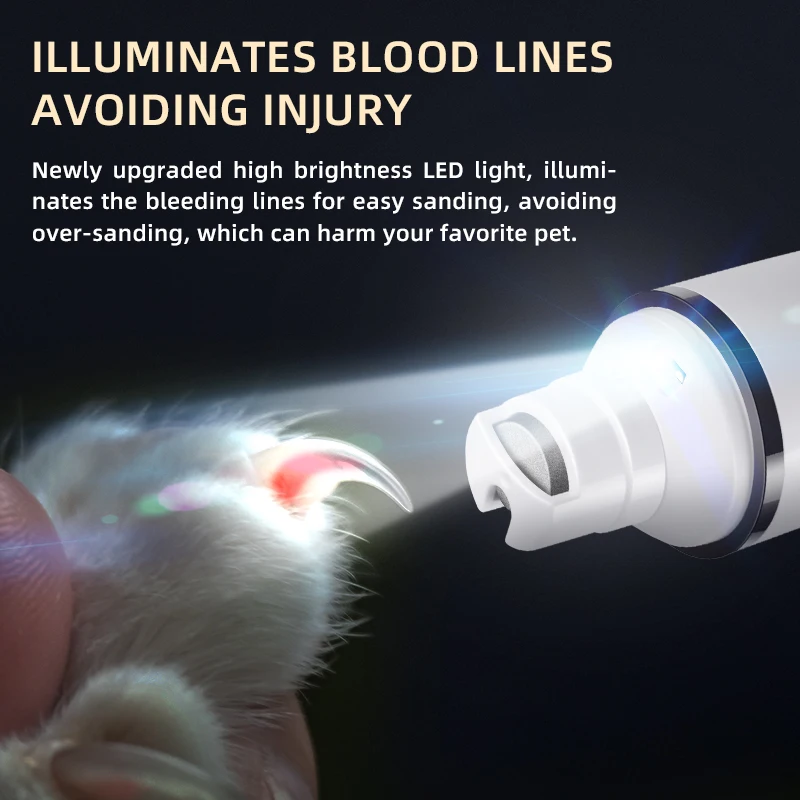 Painless Cat Dog Nail Grinder Pet Paw Nail Shaver Grooming Polisher LED Light