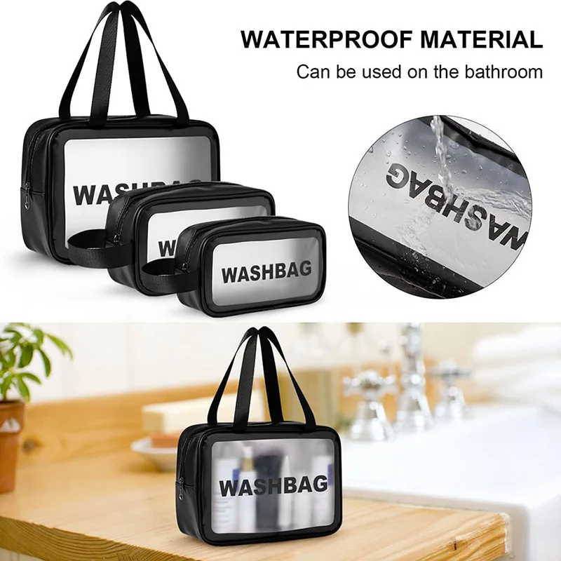New Transparent Makeup Bag Toiletry Storage Bag Bath Swimming Beach Bag PU Sanding Bag Waterproof Washbag Cosmetic Cases Bag BEST SELLERS