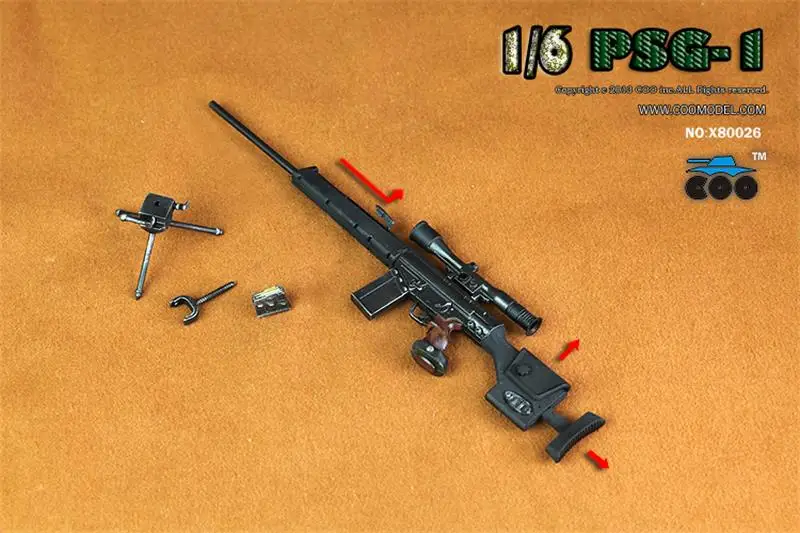 

Hot Sale COOMODEL 1/6 X80026 Mini Weapon PSG-1 Sniper Rifle PVC Material Toys Model Can't Be Fired For Body Action Collectable