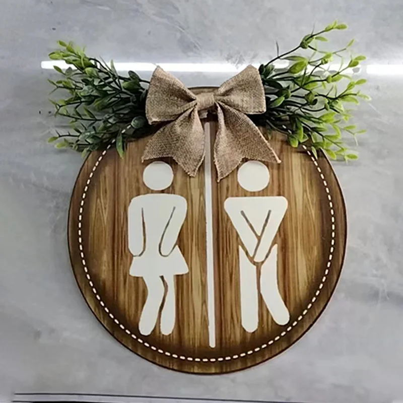 Wreath Segnaletica In Legno Toilette Toilette Per Uomini E Donne Segnaletica Per Hotel Wc Adesivo Da Parete Appeso Segno Di Istruzioni Toilette Segni 