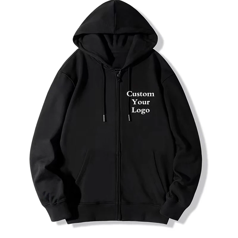 Autumn Custom Logo Hoodie Set Men with Pocket Zipper Placket Solid Color Long Sleeve Cozy Stylish Set