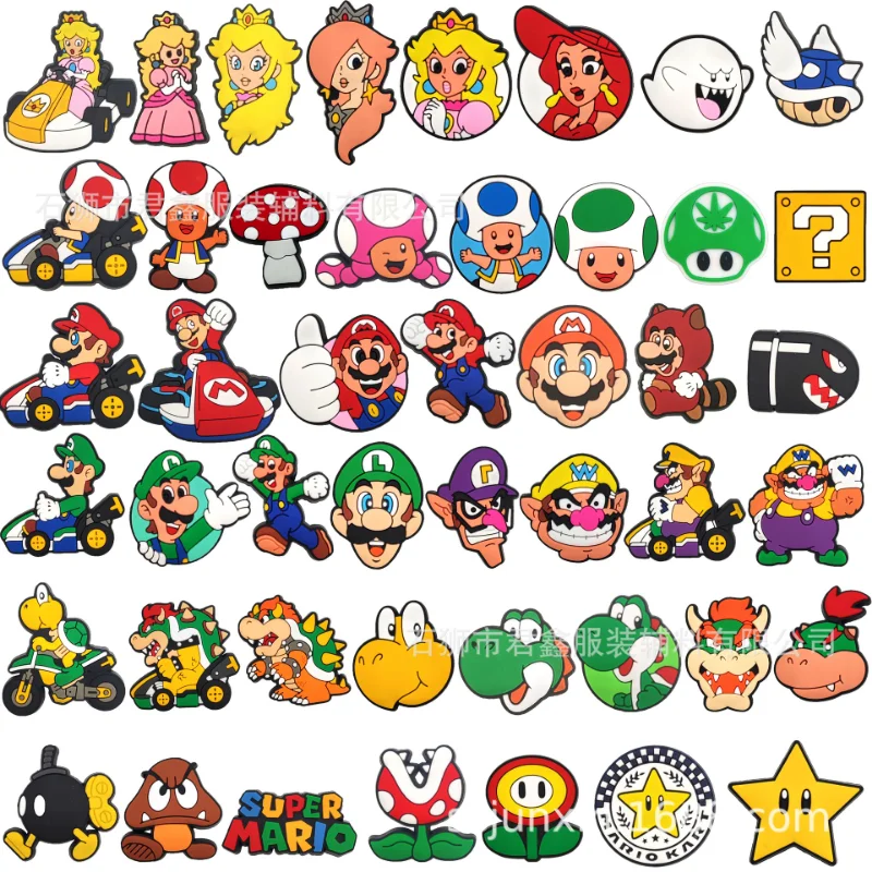 Super Mario Bros Toys Cartoon Shoes Buckle Anime Figures Mario Luigi Yoshi Bowser Wario Mushroom Toad Shoes Accessori Per Fiori