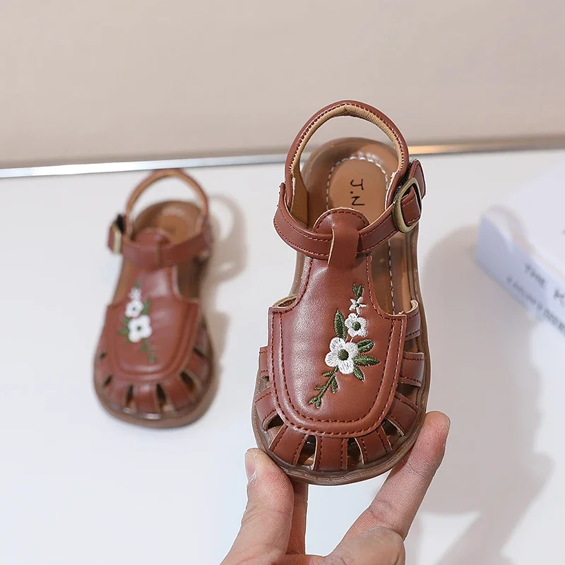 Traditional Chinese Embroidery Kids Shoes for Girl Sandals Summe Retro Princess Shoes Roman Style Girls Leather Shoes Kid F05173 6