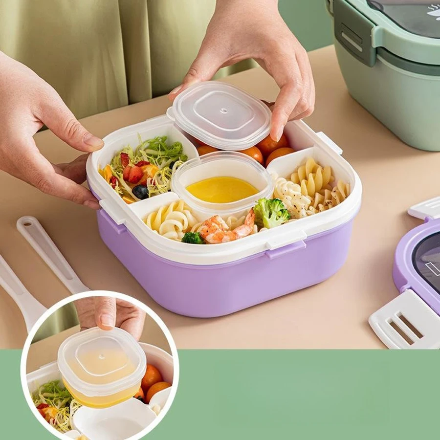 6 Pieces Salad Container for Lunch 50 Oz Salad Lunch Container with 3  Compartmen