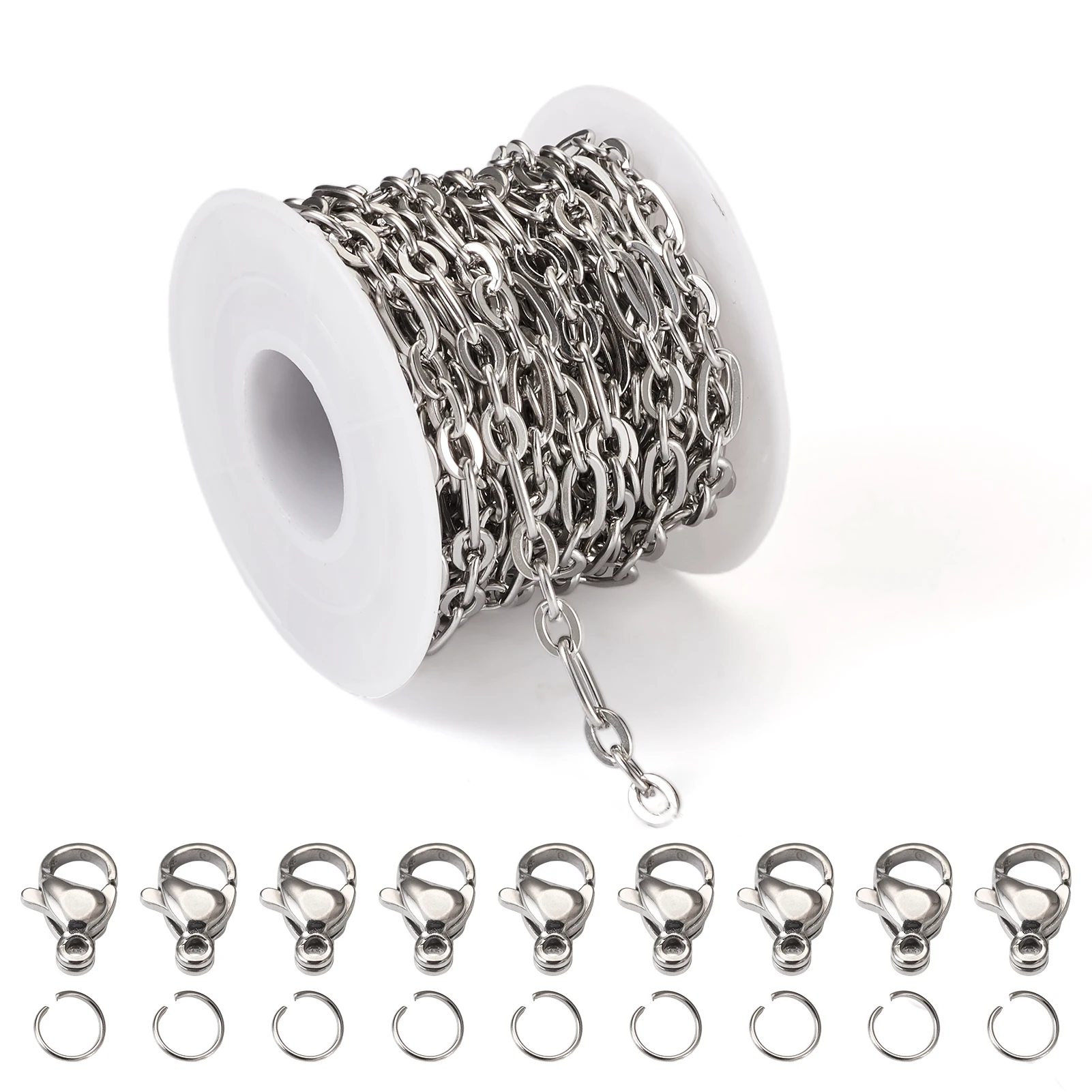 5M 304 Stainless Steel Figaro Chains With Lobster Clasps Open Jump Rings For Link Chain Necklace DIY  Jewelry Making Findings