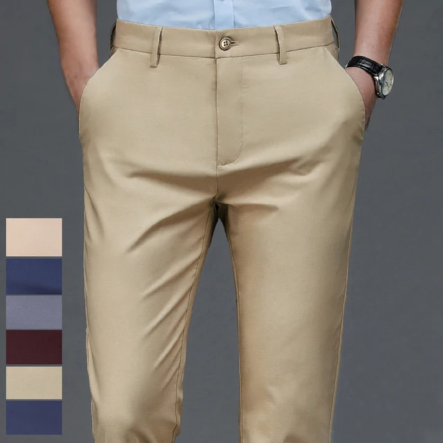 Pantalon homme Stretch solide noir intelligent décontracté pantalon homme bureau séchage rapide costume pantalon nouveau printemps automne coréen pantalon droit 4