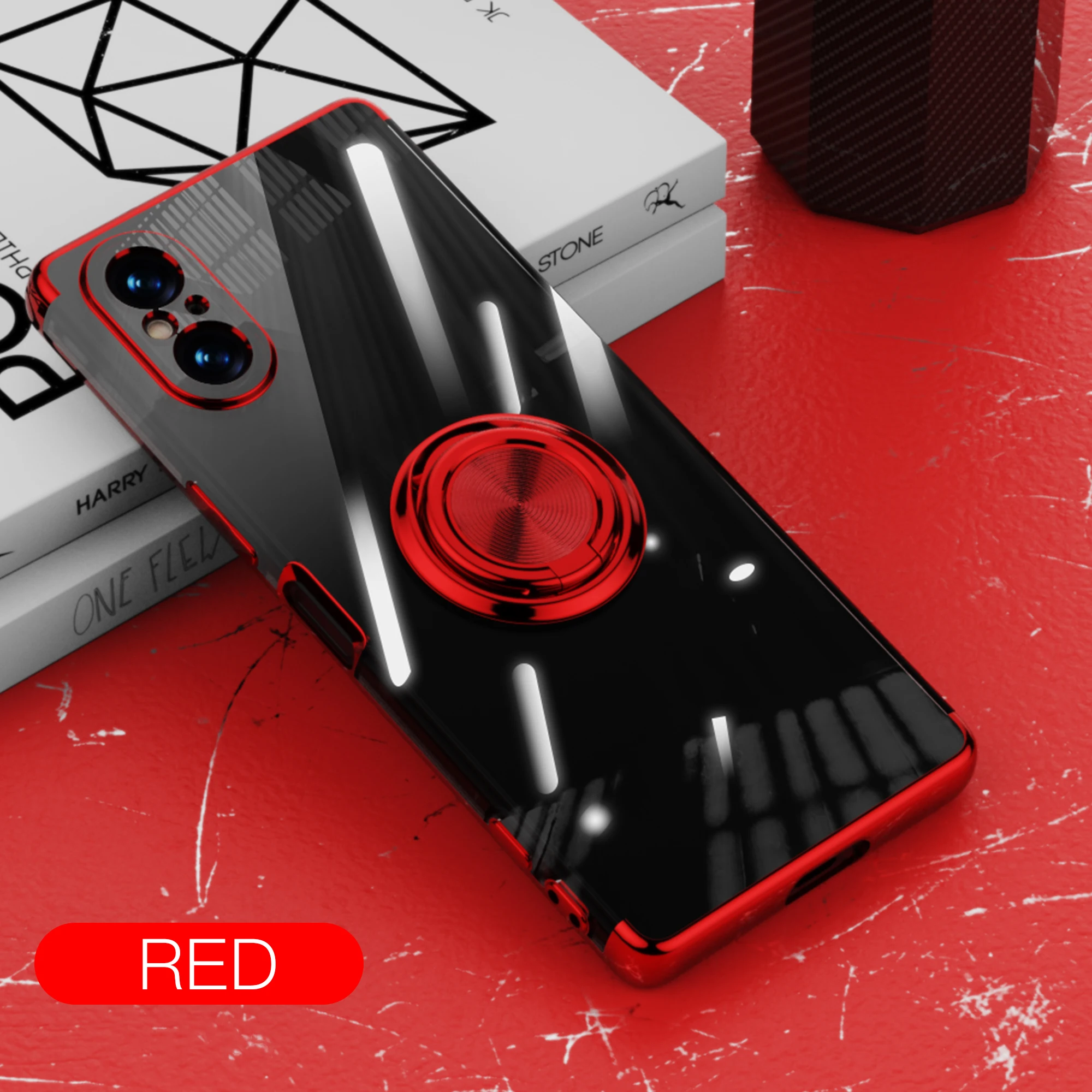 Clear Magnetic Phone Case with Metal Ring Kickstand - Slim Plating Design