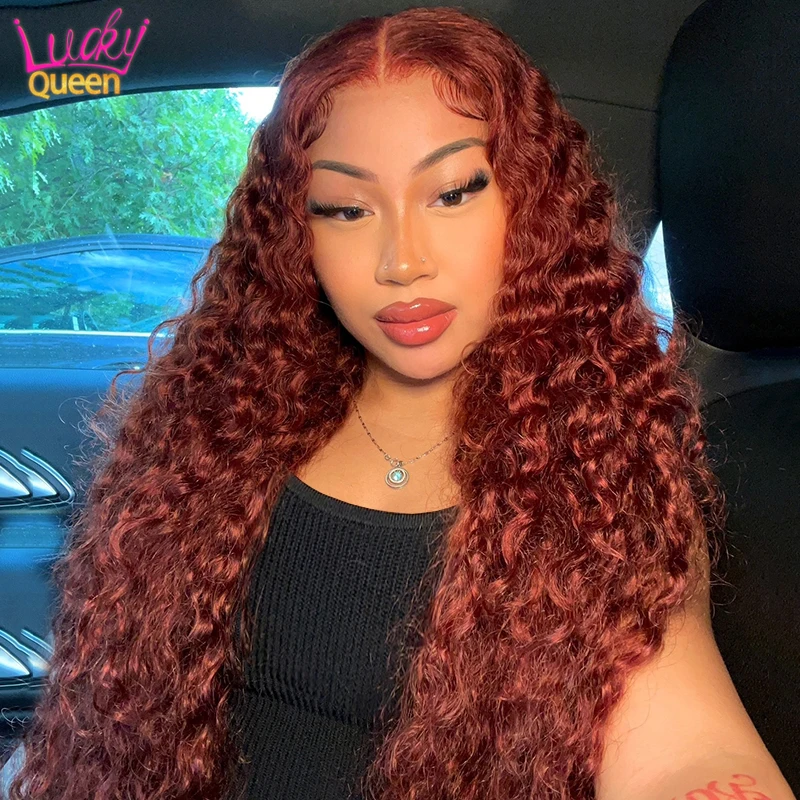 

Orange Kinky Curly 13X4 HD Transparent Lace Front Human Hair Wig Ginger Brown Deep Wave Glueless 13X4 13X6 Frontal Wig for Women