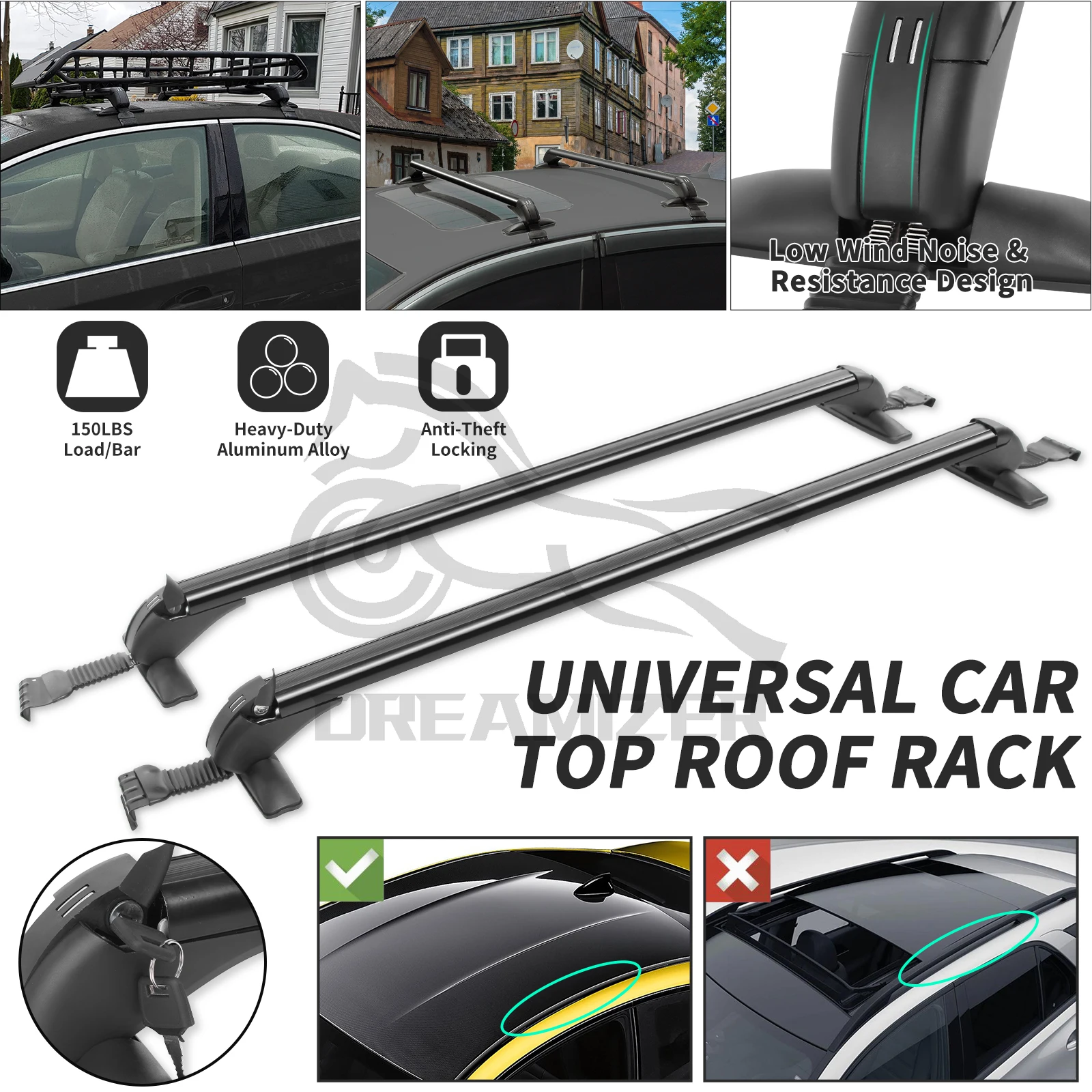 1 Pair 110-115cm Universal Vehicle Car Roof Mounting Rack Rail Bar ...