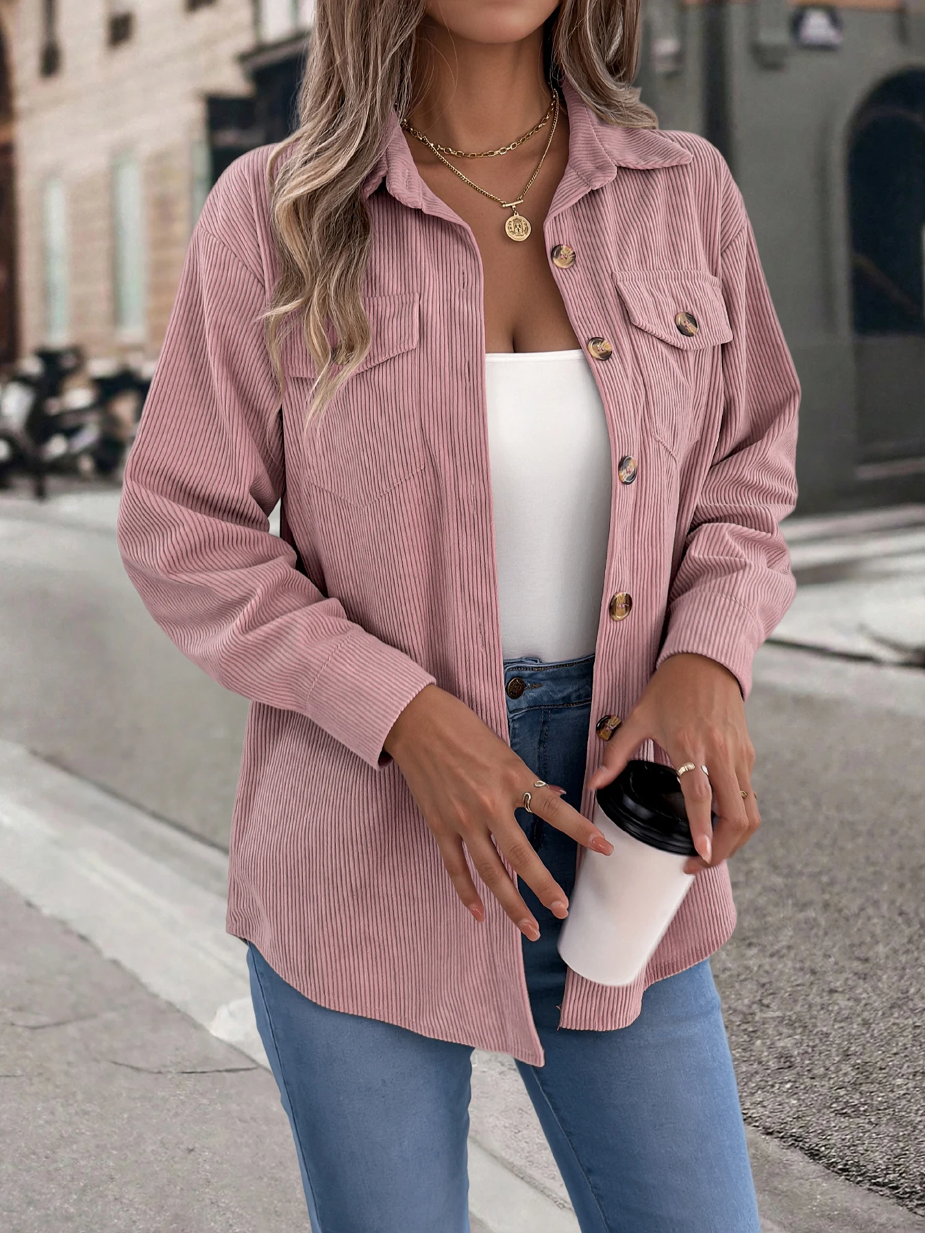 Corduroy Long Sleeve Jacket for Women Autumn Winter