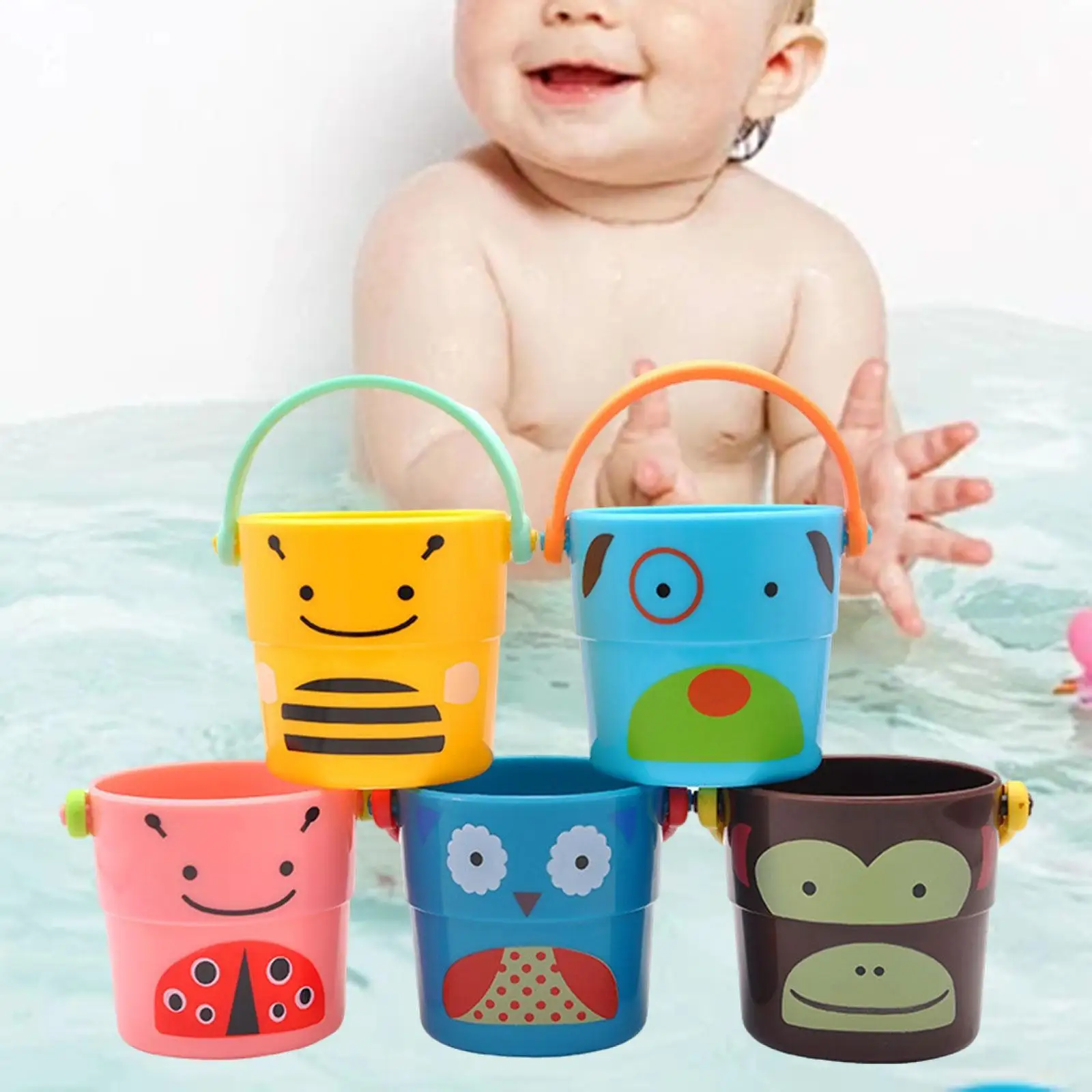 5 Pieces Baby Bath Shower Bucket Water Toys Kids Bathtub Toy for Girls Boys
