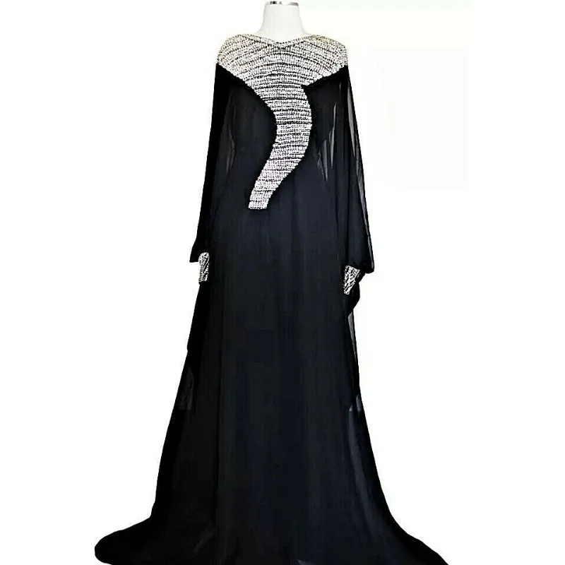 Black Moroccon Royal Blue Stone Work Dubai Kaftan Farasha Abaya Fashion Trends