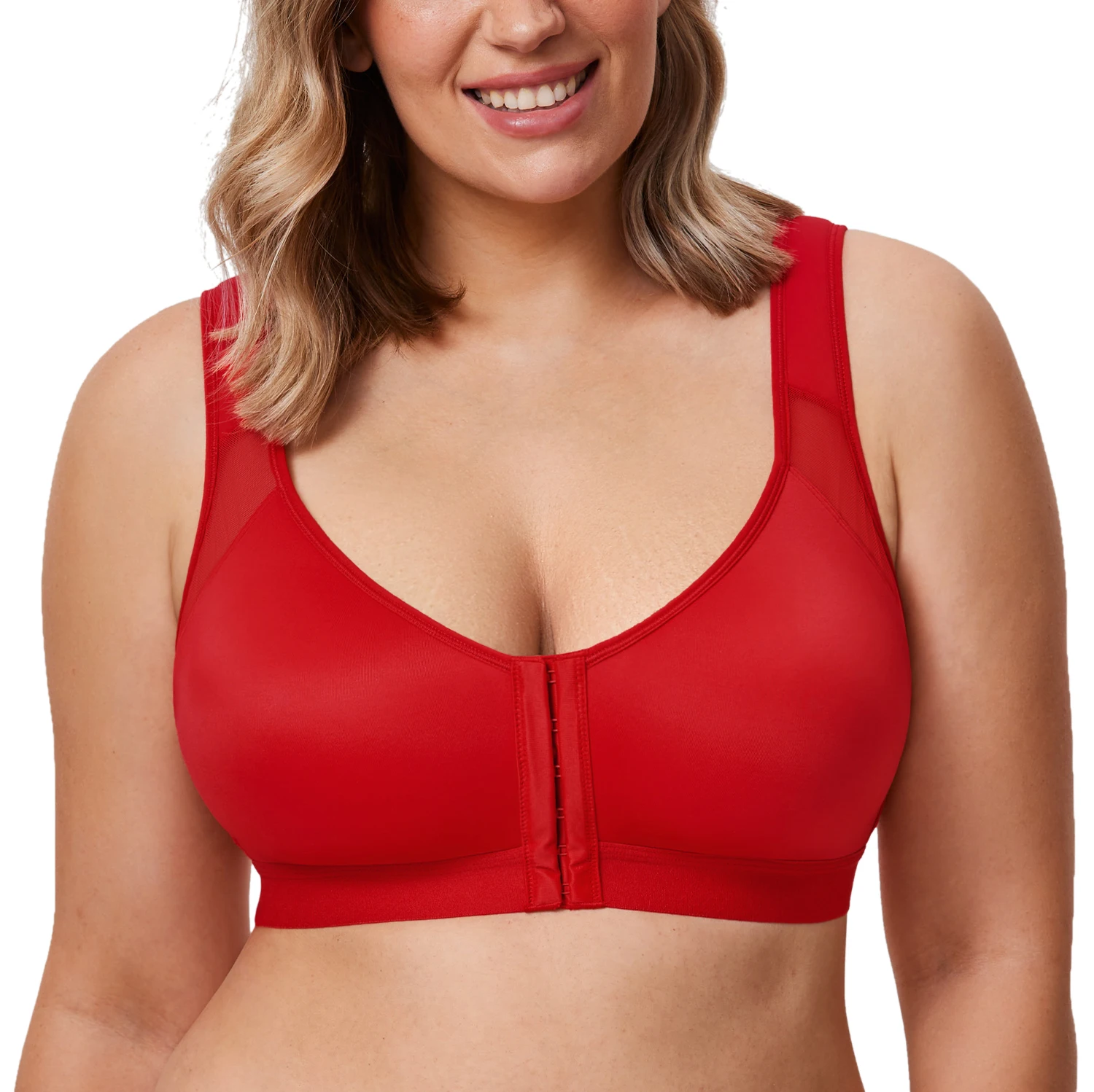 Women's Posture Front Closure Bra Plus Size Full Coverage Unlined Wireless Back Support