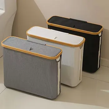 1 Storage Basket, Storage Shelf, Large Paper Holder, 12 Rolls of Toilet Paper, Storage Rack with Lid, Oxford Cloth + Bamboo Stor 1