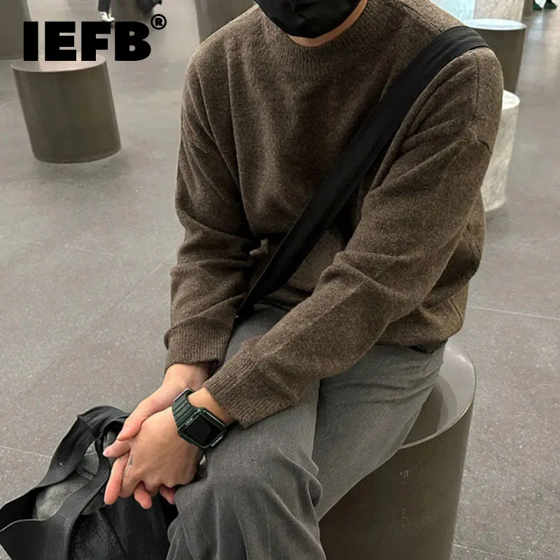 

IEFB Korean Style Round Neck Sweater For Men's Autumn New Loose Bottom Knitwear Fashion Winter Male Warm Pullovers Tops 9C2828
