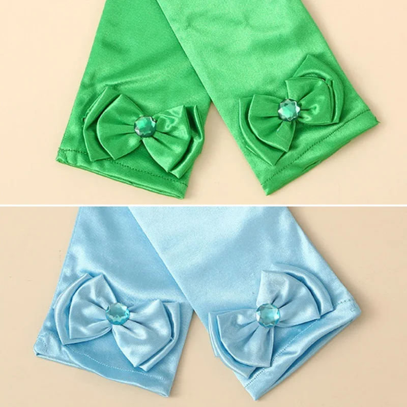 Girls Princess Accessories Kids Satin Bow Elsa Cinderella Gloves for Costume Children Birthday Halloween Party Cosplay Gift