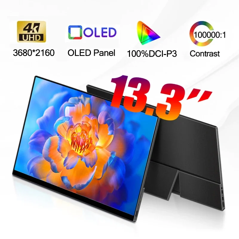 

13.3inch 4K OLED Portable Display 3840*2160 550Nit 10,000:1 1MS Eye Protection Blu-ray Gaming Monitor PC Laptop Phone PS4/5 Xbox