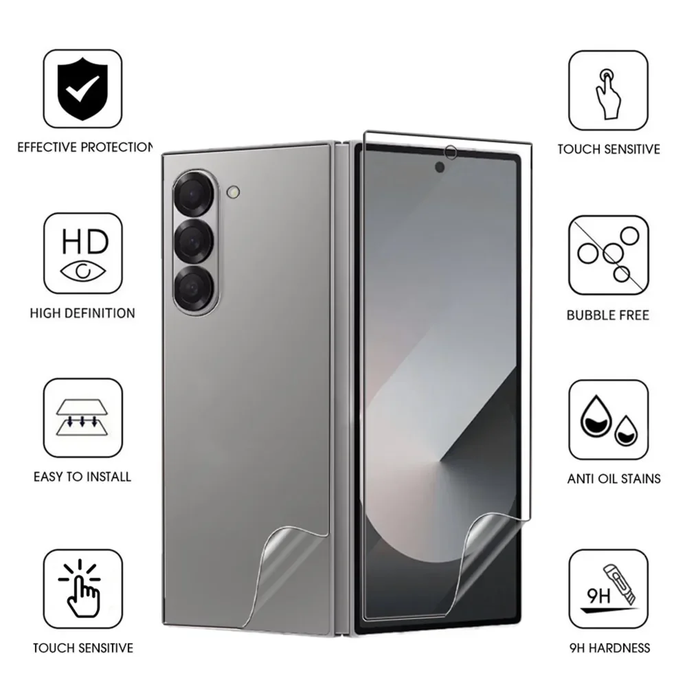 9in1 per Samsung Galaxy Z Fold 7/6/5 Morbido TPU Idrogel Pellicola Della Protezione Dello Schermo HD Interno Esterno Posteriore Pellicole Protettive per Z Fold 6 5 - immagine 3
