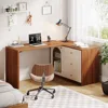 L Shaped Computer Desk with Drawers,  with Reversible Storage Cabinet, Long Study Writing Desk Workstation 1