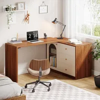 L Shaped Computer Desk with Drawers,  with Reversible Storage Cabinet, Long Study Writing Desk Workstation 1