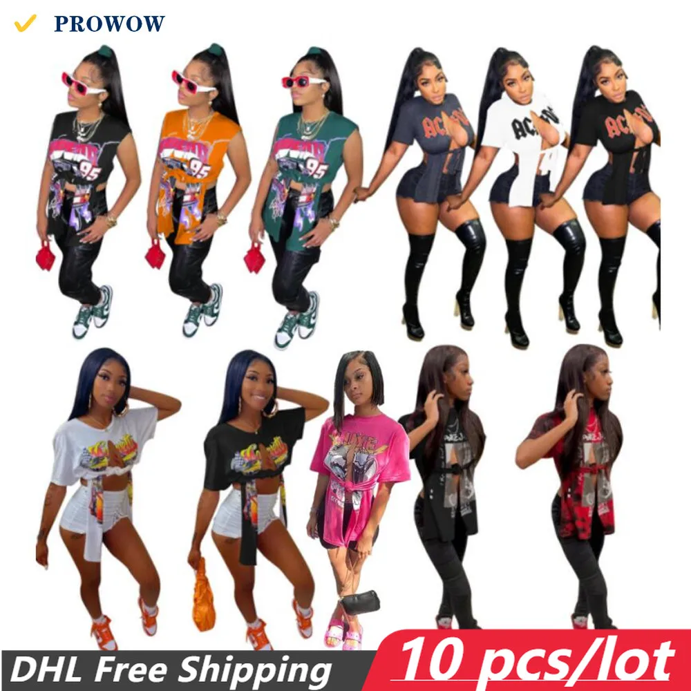 

Wholesale Bulk Women's Tops Hip Hop Street Wear Style Y2K Top Casual Fashion Summer Printed Slit Short Sleeve Woman T-shirt 7741