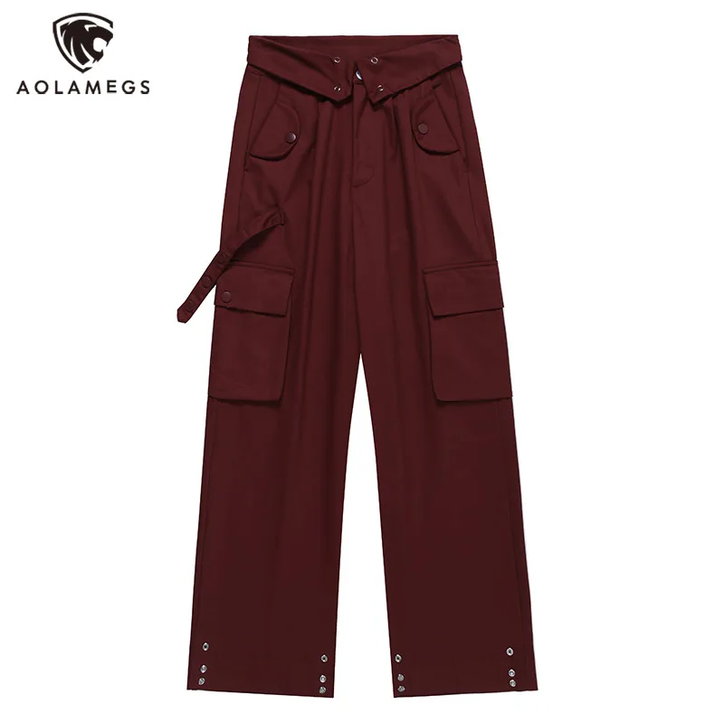 

High Quality Cotton Straight Solid Pant for Men Turn-down Button Waist Oversized Cargo Pants Men and Women Streetwear Trousers