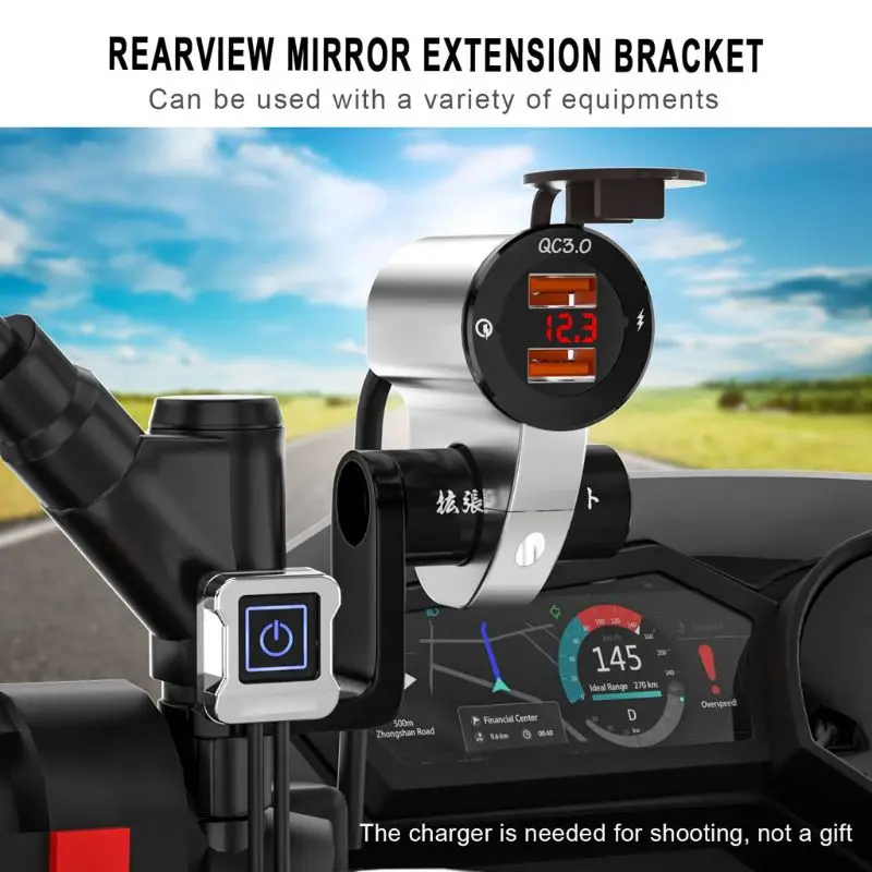 Rearview Mirror Mount Extender Bracket Holder Clamp Bar Phone GPS Holder Levers Adjustable Motorcycle ATV Rear View Accessories