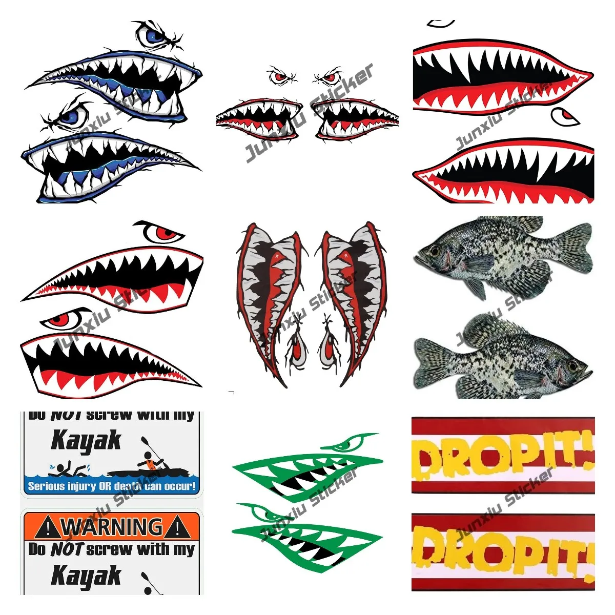 Warhawk Shark Tiger Vinile Sticke Denti Di Squalo Decalcomanie Bocca Divertente Fai Da Te Pesce Pesca Barca Canoa Auto Camion Kayak Accessori Grafici