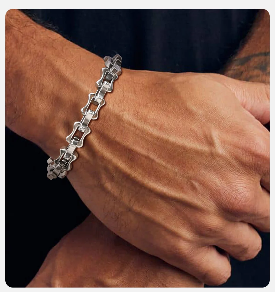 Vnox schwere kühne Herren Ketten armbänder, silberne Farbe Edelstahl handgemachte Glieder kette Armband, Punk Boys Teen Schmuck Geschenk – Detail 2