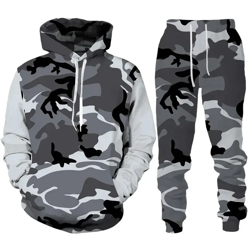 Men's Camouflage Hoodie Pants Set 3D Printed Men's and Women's Sports Set Comfortable Hoodie