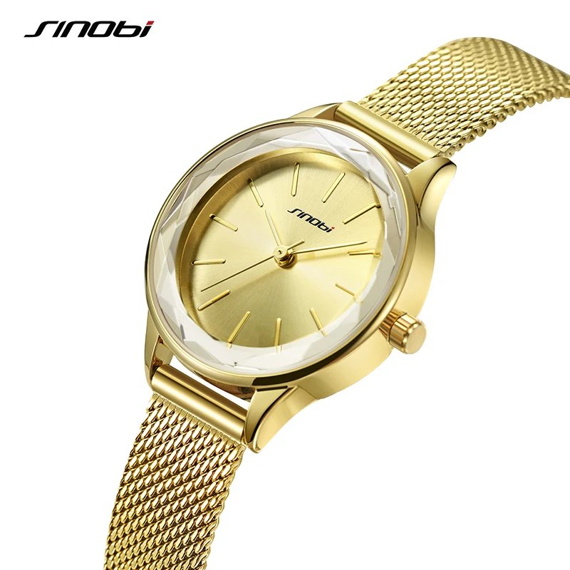 SINOBI Fashion Golden Women's Watch Top Luxury Woman Quartz Wristwatches Original Design Elegant Ladies Clock Relogio Feminino